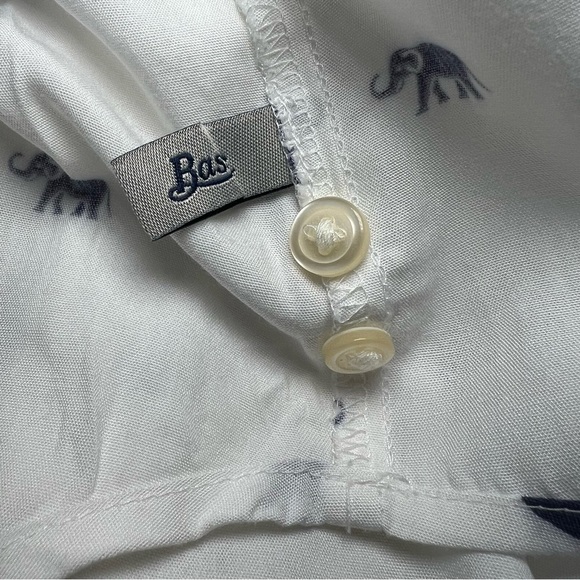 Bass White & Navy Elephant Print Long Tab Roll Sleeves Pull Over Shirt Womens XL - Picture 7 of 8